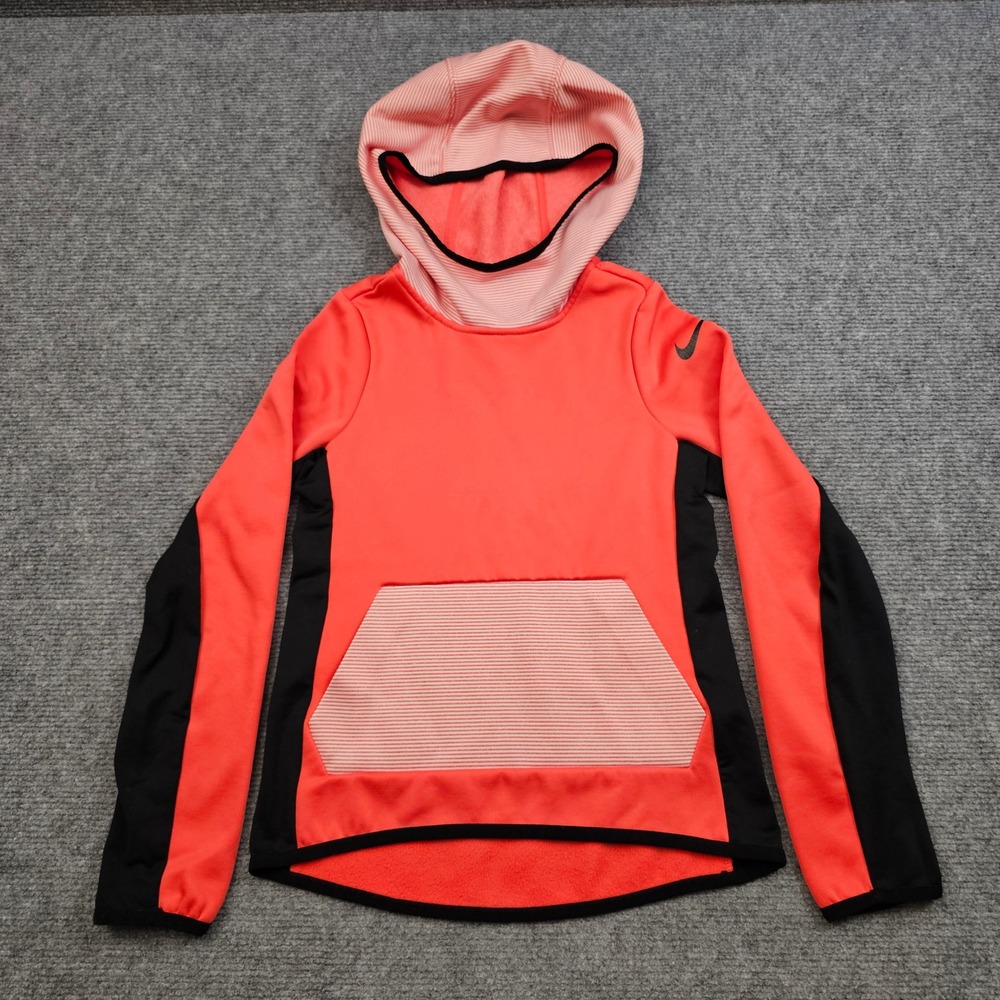 Nike Dri-FIT Hoodie  Women's Small Orange Black Striped Performance Pullover